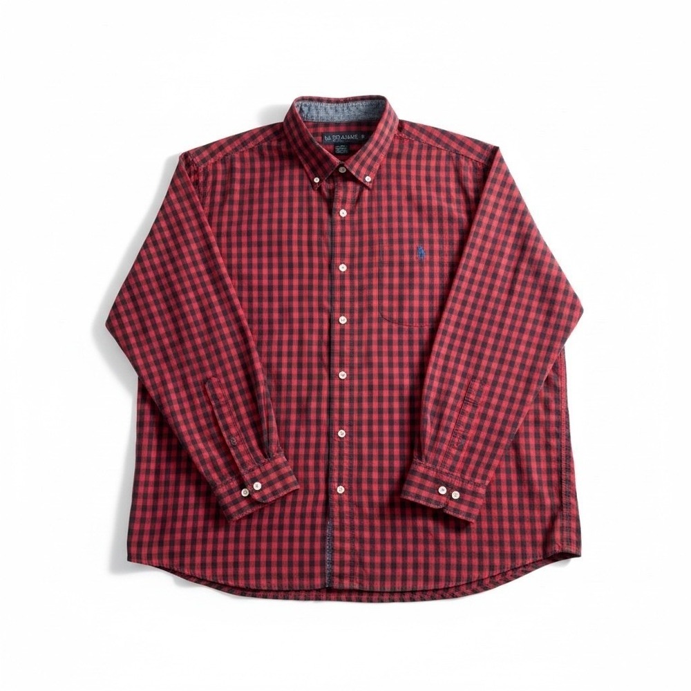 U.S. Polo Assn. Men's Shirt 3XLT Button Down Long Sleeves Red Check Plaid